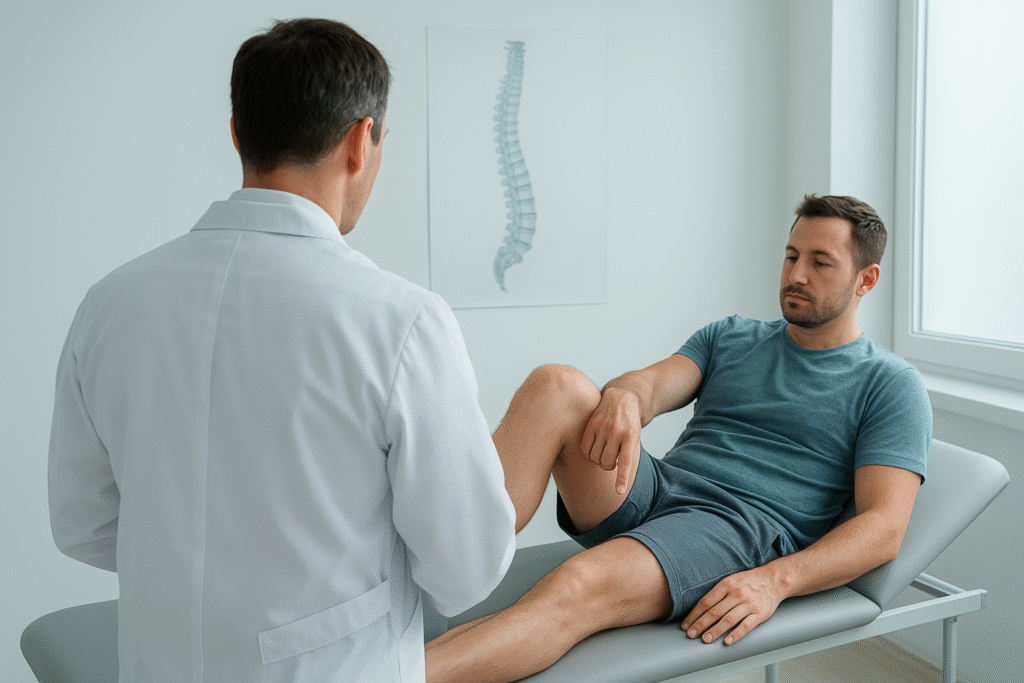 Lekarz rehabilitacji medycznej - widok lekarza z pacjentem w gabinecie