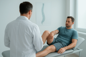 Lekarz rehabilitacji medycznej - widok lekarza z pacjentem w gabinecie